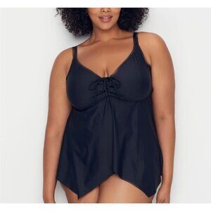 Birdsong Plus Size 20W Black Eco Onyx Sharkbite Underwire Tankini Swim Top Solid